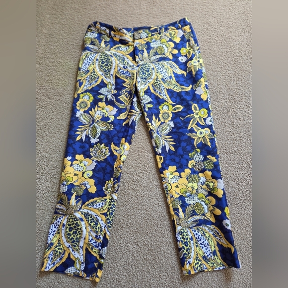 Banana Republic Pants - Banana Republic Blue and Yellow Floral Cropped Pants